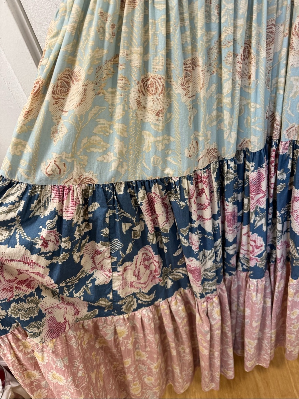 Free People Floral Tiered Maxi Dress with Navy Ribbon Ties - Picture 5 of 5